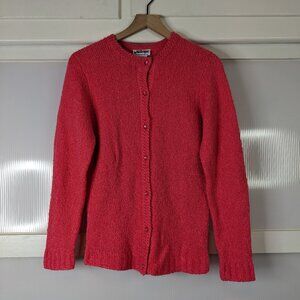 Vintage National Neon Pink Knit Cardigan Long Sleeve Cozy Soft Crew Neck Medium